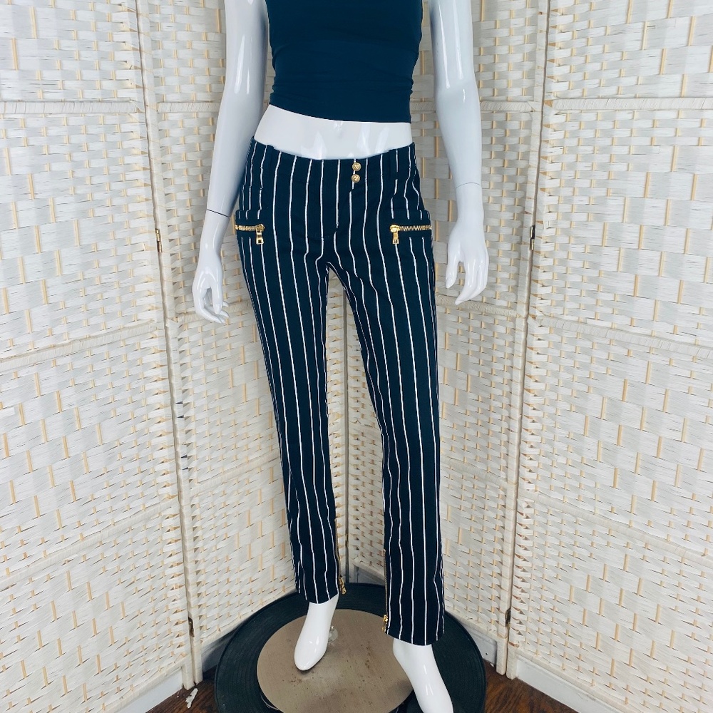 Balmain, Womens Low-Rise Straight Leg Black Striped Jeans, FR42.